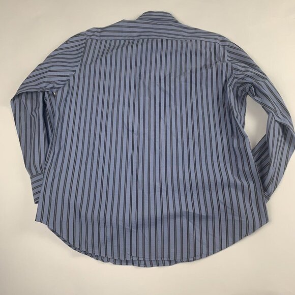 Thomas Dean Mens Shirt Large Blue Striped Long Sleeve Button Flip Cuff Dress - Picture 4 of 7